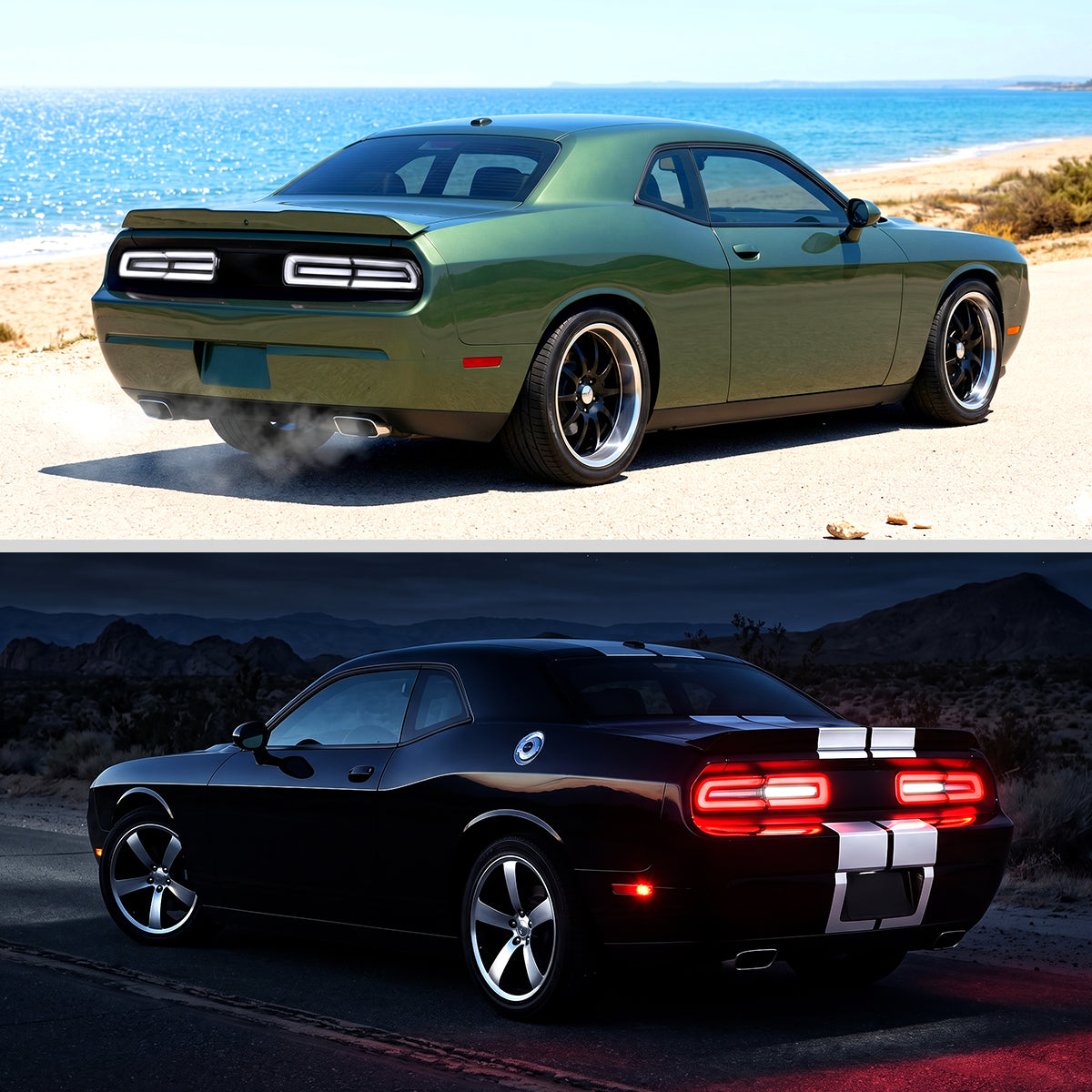 2008-2014 Dodge Challenger Upgrade Full LED Sequential Turn Signals Tail Lights Assembly Pair | Black | White Tube
