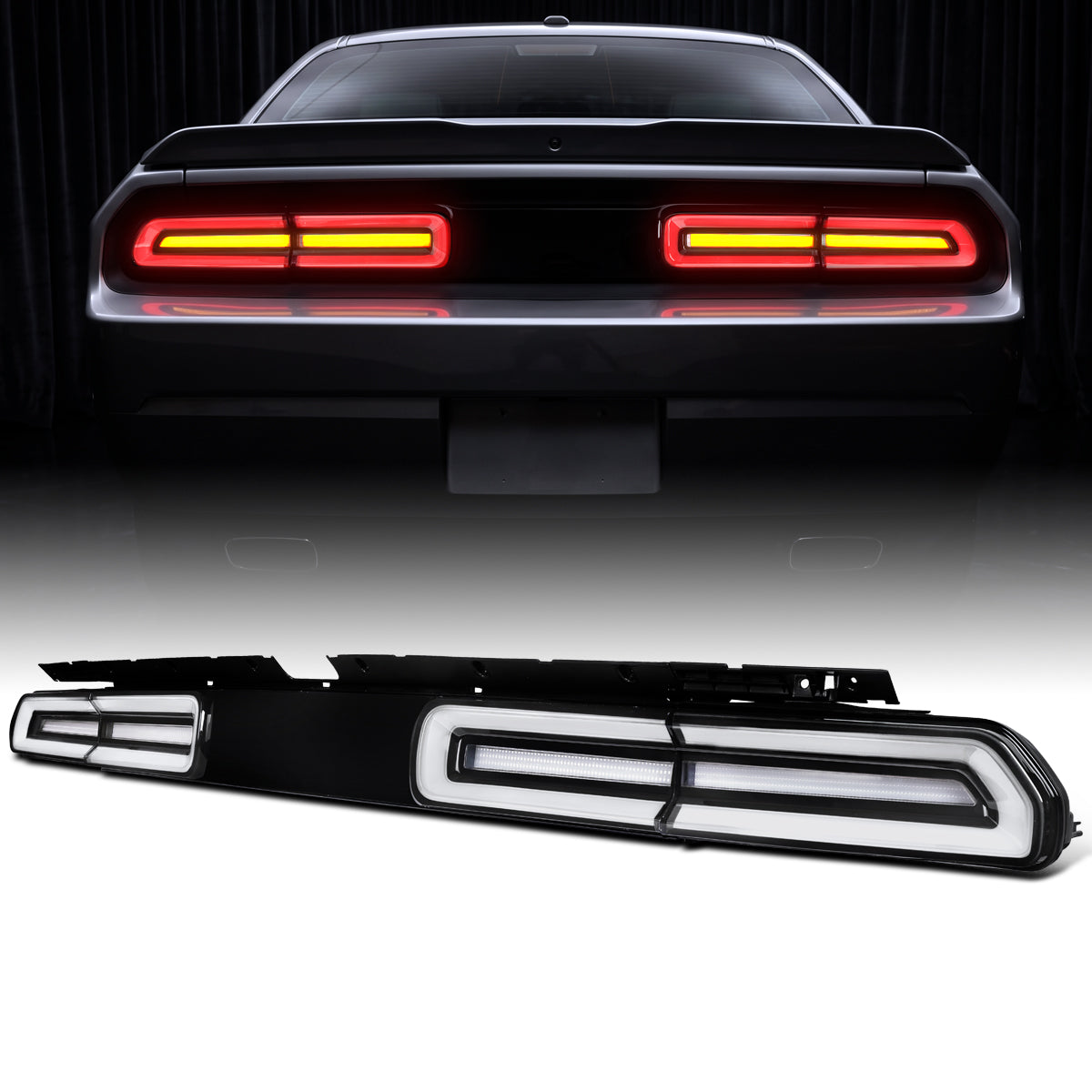 2008-2014 Dodge Challenger Upgrade Full LED Sequential Turn Signals Tail Lights Assembly Pair | Black | White Tube