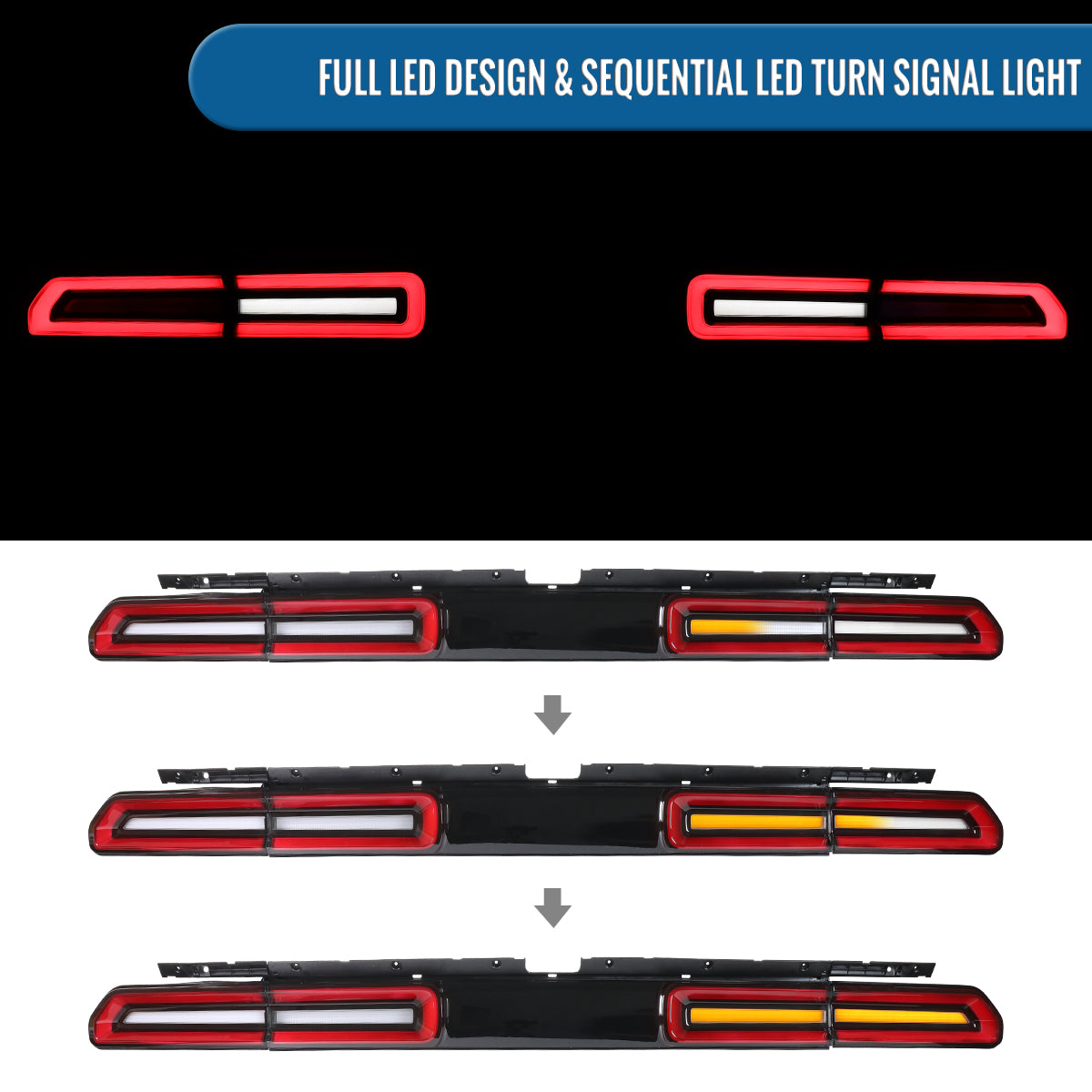2008-2014 Dodge Challenger Upgrade Full LED Sequential Turn Signals Tail Lights Assembly Pair | Black