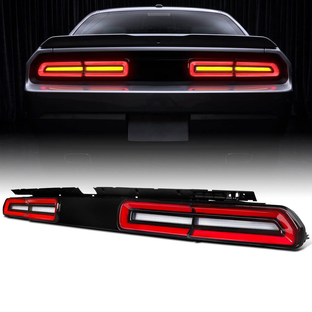 2008-2014 Dodge Challenger Upgrade Full LED Sequential Turn Signals Tail Lights Assembly Pair | Black
