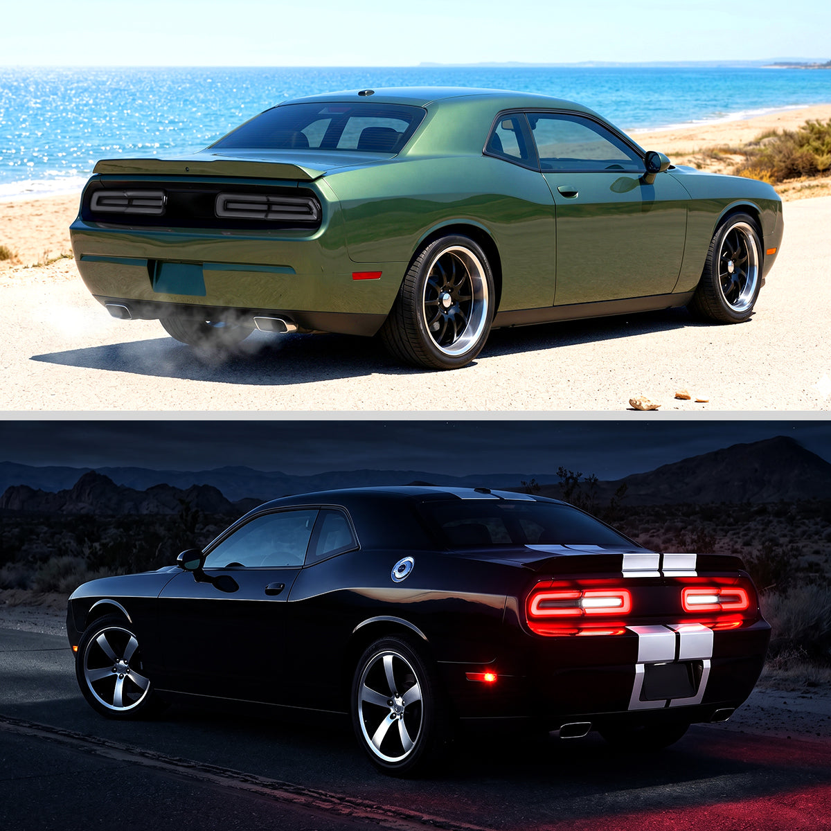2008-2014 Dodge Challenger Upgrade Full LED Sequential Turn Signals Tail Lights Assembly Pair | Black Smoke