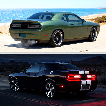 2008-2014 Dodge Challenger Upgrade Full LED Sequential Turn Signals Tail Lights Assembly Pair | Black Smoke