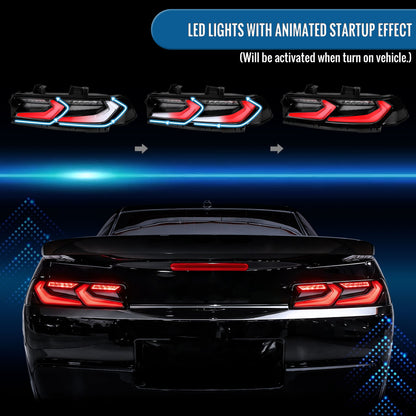 Ronnin - Luces traseras LED completas inspiradas en el C8 para Chevy Camaro 2014-2015, con animación de encendido, par | Negro