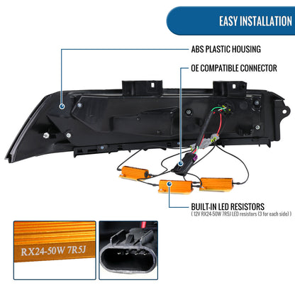Ronnin - Luces traseras LED completas inspiradas en el C8 para Chevy Camaro 2014-2015, con animación de encendido, par | Negro