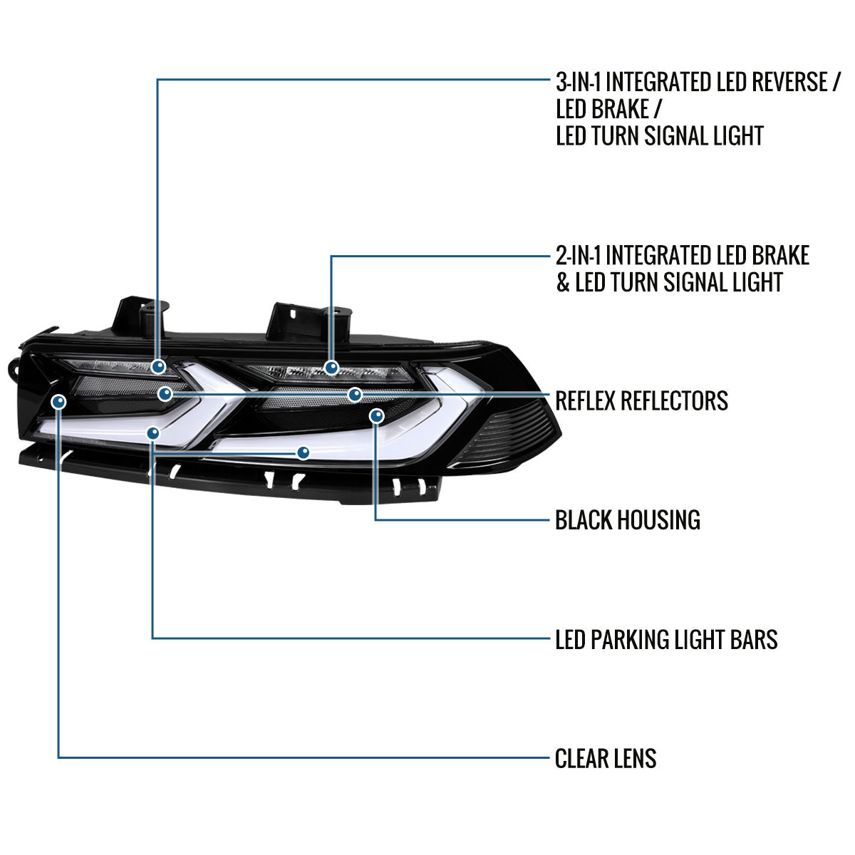 Ronnin - Luces traseras LED completas inspiradas en el C8 para Chevy Camaro 2014-2015, con animación de encendido, par | Negro