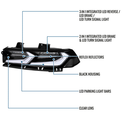 Ronnin - Luces traseras LED completas inspiradas en el C8 para Chevy Camaro 2014-2015, con animación de encendido, par | Negro
