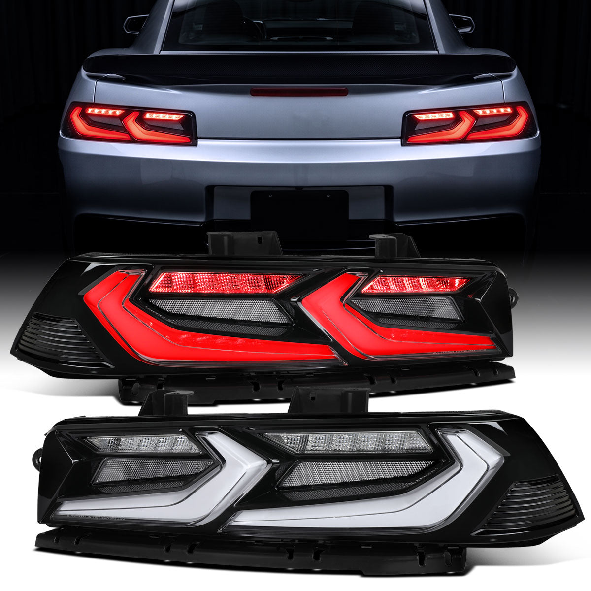 Ronnin - Luces traseras LED completas inspiradas en el C8 para Chevy Camaro 2014-2015, con animación de encendido, par | Negro