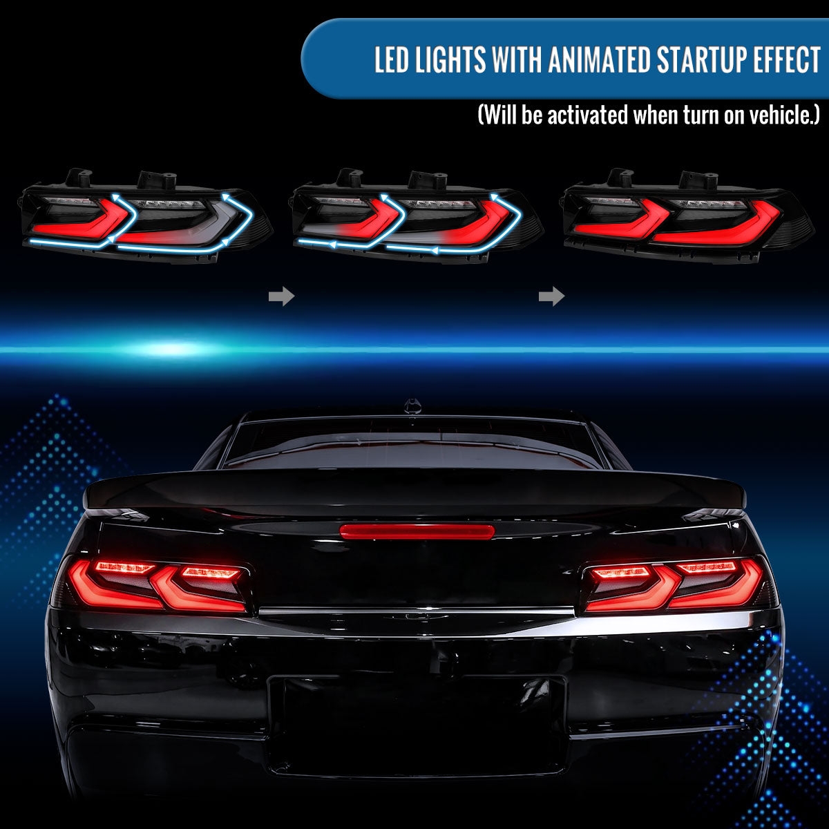 Ronnin - Luces traseras LED completas inspiradas en el C8 para Chevy Camaro 2014-2015, actualización con animación de inicio, par | Negro Ahumado