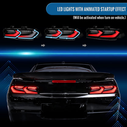 Ronnin - Luces traseras LED completas inspiradas en el C8 para Chevy Camaro 2014-2015, actualización con animación de inicio, par | Negro Ahumado