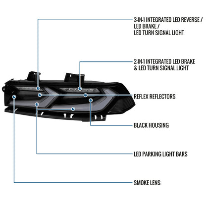 Ronnin - Luces traseras LED completas inspiradas en el C8 para Chevy Camaro 2014-2015, actualización con animación de inicio, par | Negro Ahumado