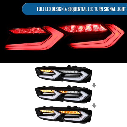 2019-2024 Chevy Camaro C8-Inspired Upgrade Full LED Sequential Turn Signals Tail Lights Assembly Pair | Black