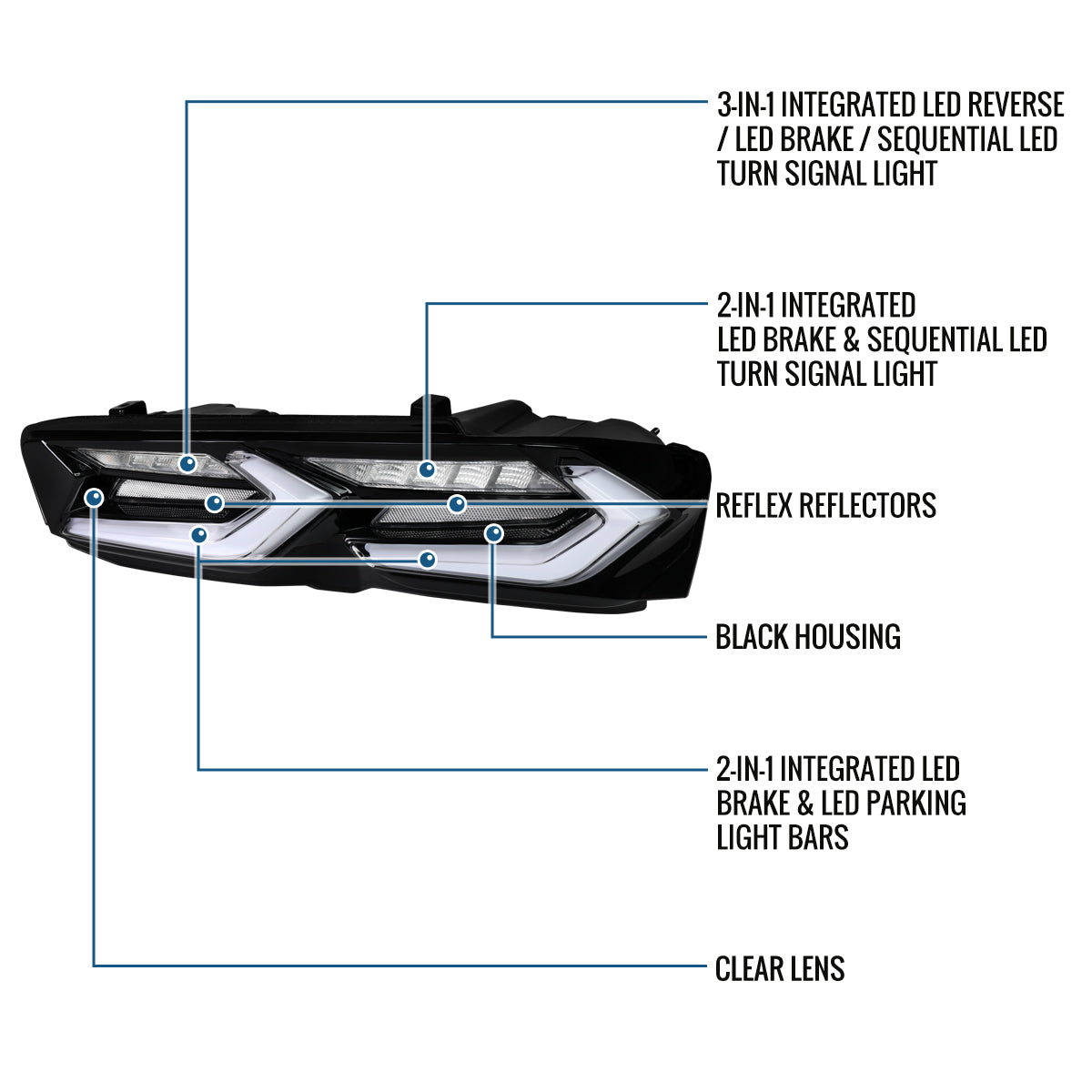 2019-2024 Chevy Camaro C8-Inspired Upgrade Full LED Sequential Turn Signals Tail Lights Assembly Pair | Black