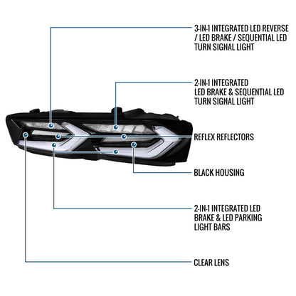 2019-2024 Chevy Camaro C8-Inspired Upgrade Full LED Sequential Turn Signals Tail Lights Assembly Pair | Black