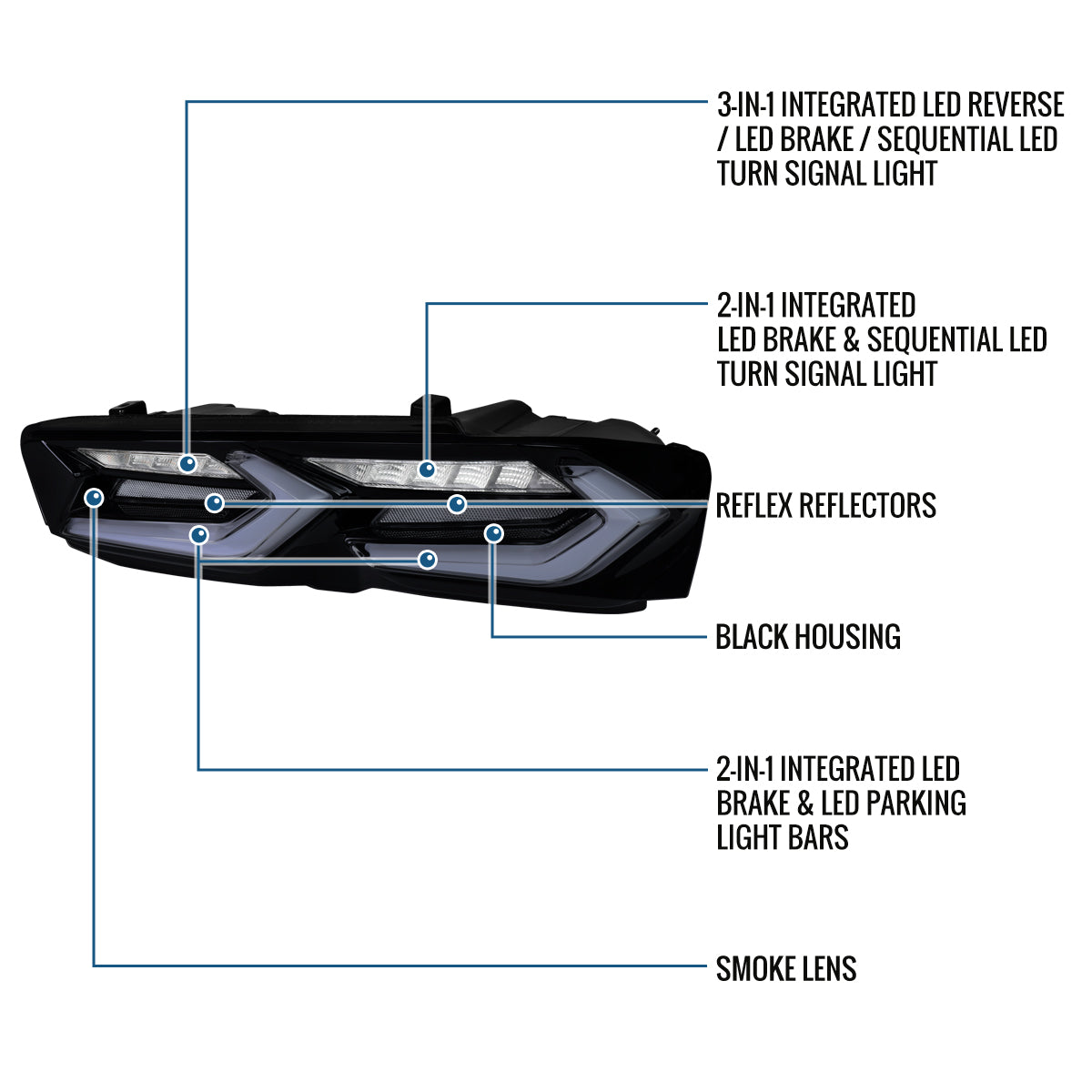 2019-2024 Chevy Camaro C8-Inspired Upgrade Full LED Sequential Turn Signals Tail Lights Assembly Pair | Black Smoke