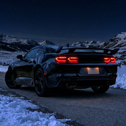 2019-2024 Chevy Camaro C8-Inspired Upgrade Full LED Sequential Turn Signals Tail Lights Assembly Pair | Black Smoke