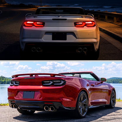 2019-2024 Chevy Camaro C8-Inspired Upgrade Full LED Sequential Turn Signals Tail Lights Assembly Pair | Black Smoke