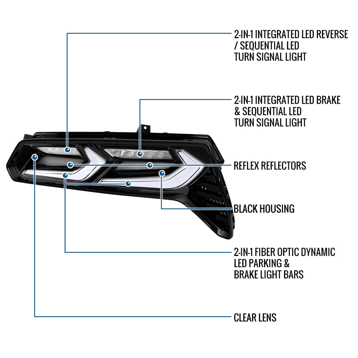 Ronnin - Se adapta a Chevy Corvette C7 de 2014-2019 a C8 Look, luces traseras LED completas, señal secuencial + conjunto de inicio animado, par | Negro