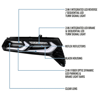 Ronnin - Se adapta a Chevy Corvette C7 de 2014-2019 a C8 Look, luces traseras LED completas, señal secuencial + conjunto de inicio animado, par | Negro