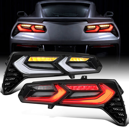 Ronnin - Se adapta a Chevy Corvette C7 de 2014-2019 a C8 Look, luces traseras LED completas, señal secuencial + conjunto de inicio animado, par | Negro