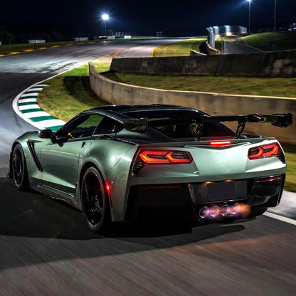 Ronnin - Luces traseras Full LED estilo C7 a C8 para Chevy Corvette 2014-2019, señal secuencial + conjunto de arranque animado (par) | Negro ahumado