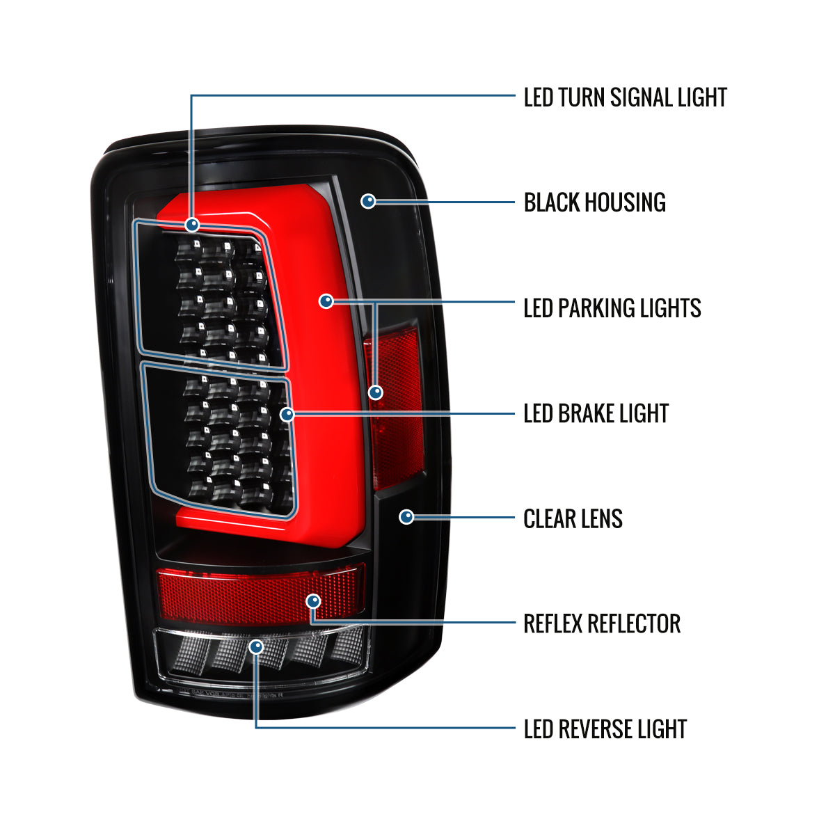 2000-2006 GMC Yukon Chevy Suburban Tahoe Full LED Tail Lights Pair | Black