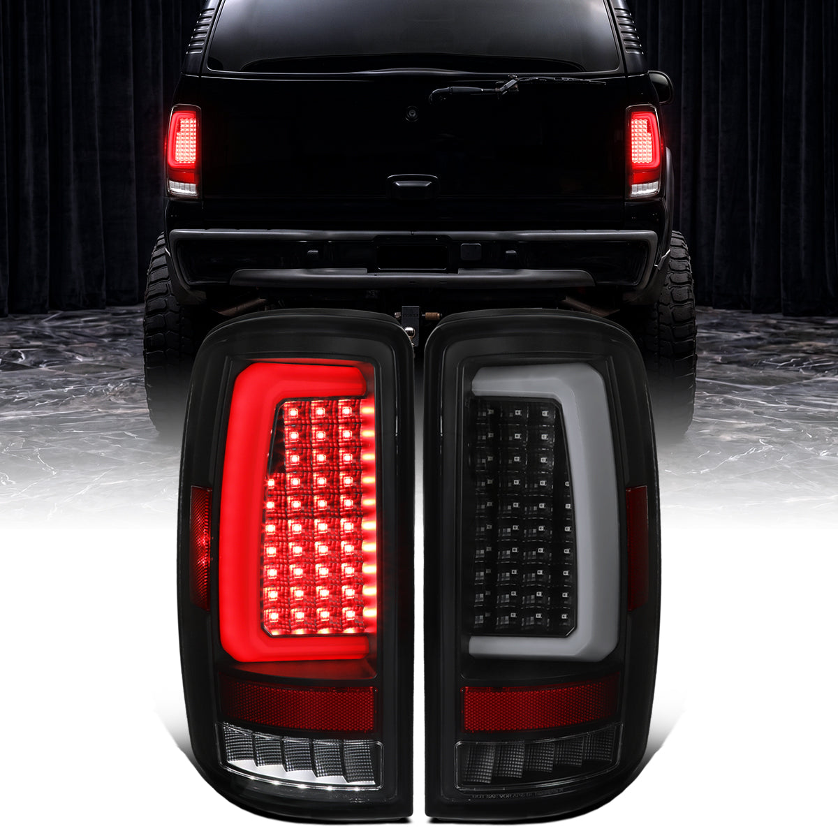 2000-2006 GMC Yukon Chevy Suburban Tahoe Full LED Tail Lights Pair | Black Smoke