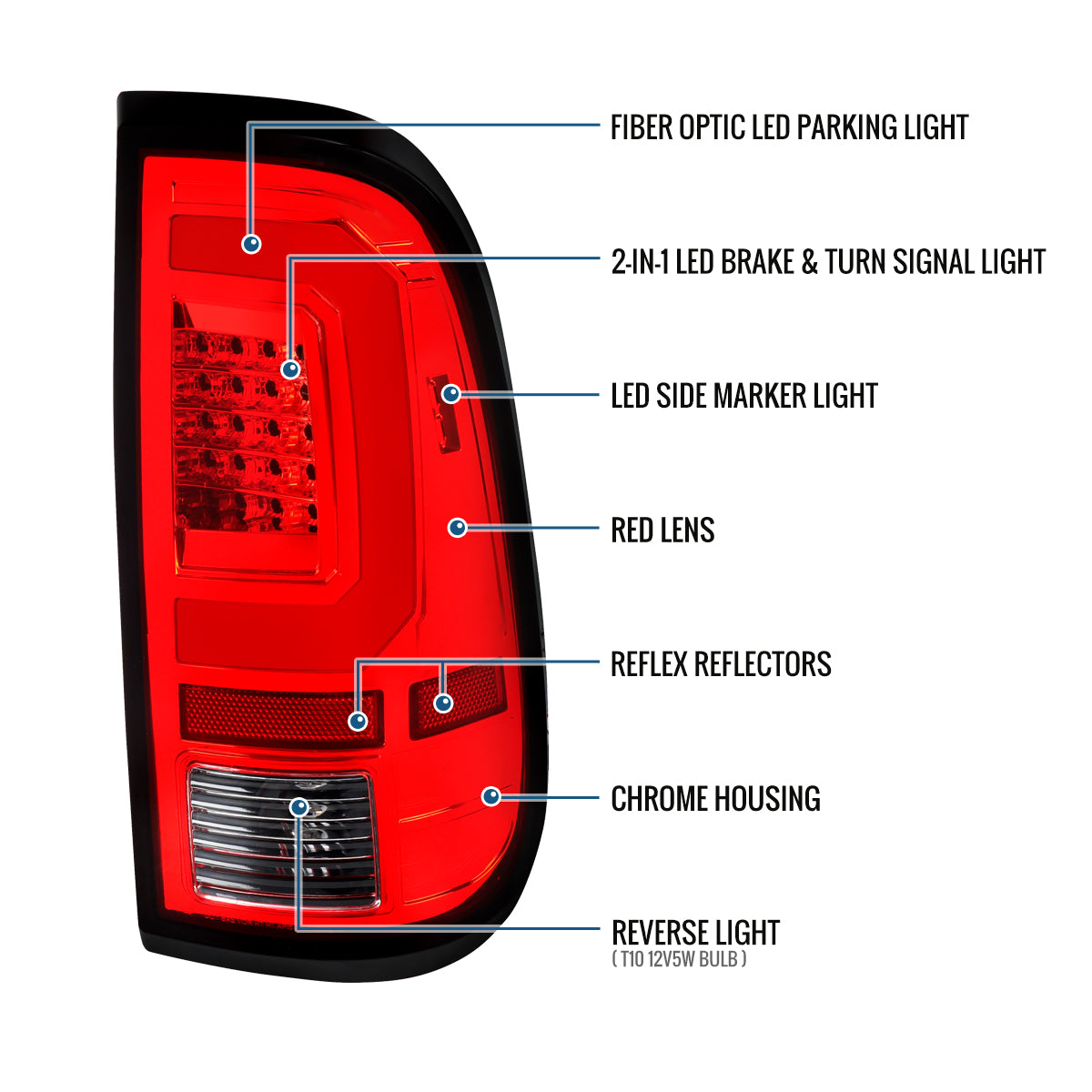 2008-2016 Ford F250 F350 F450 F550 LED Integrated Turn Signals and Brake Tail Lights Assembly Pair | Red