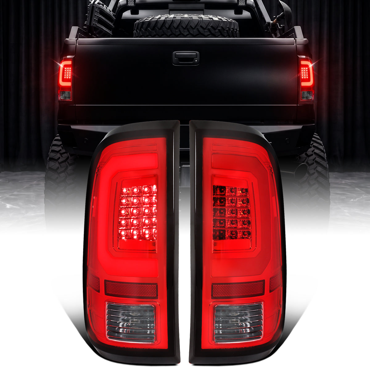 2008-2016 Ford F250 F350 F450 F550 LED Integrated Turn Signals and Brake Tail Lights Assembly Pair | Red