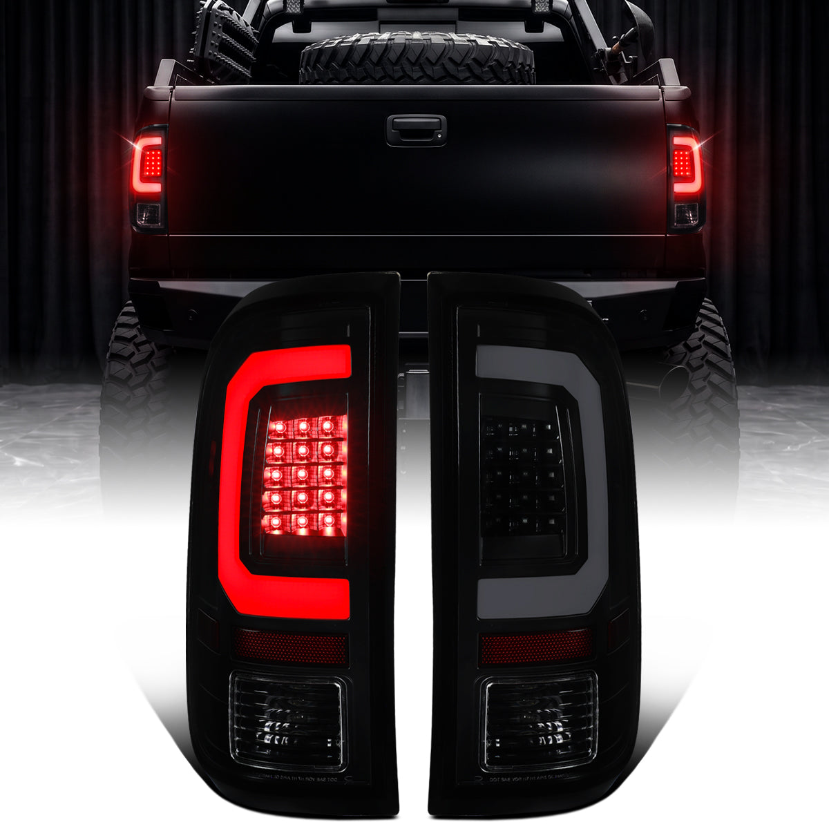2008-2016 Ford F250 F350 F450 F550 LED Integrated Turn Signals and Brake Tail Lights Assembly Pair | Black Smoke