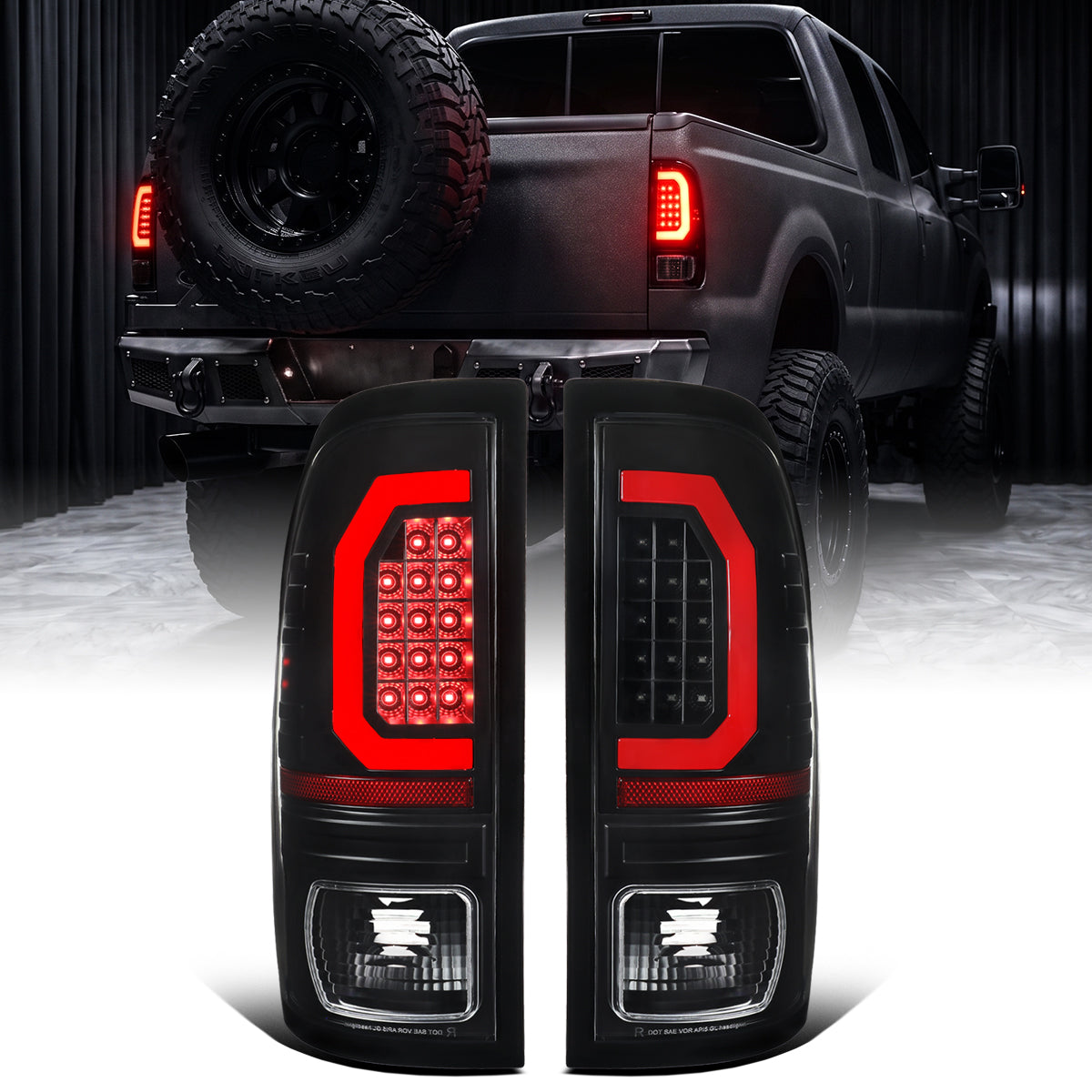 1997-2007 Ford F150 F250 F350 F450 F550 LED Integrated Turn Signals and Brake Tail Lights Assembly Pair | Black