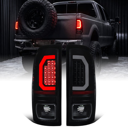 1997-2007 Ford F150 F250 F350 F450 F550 LED Integrated Turn Signals and Brake Tail Lights Assembly Pair | Black Smoke