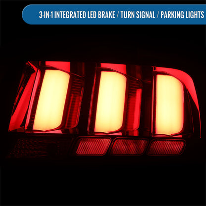 Ronnin - Compatible con Ford Mustang 2005-2009, par de luces traseras LED estilo Euro, de repuesto, con señal de giro de freno | Negro | Tubo blanco