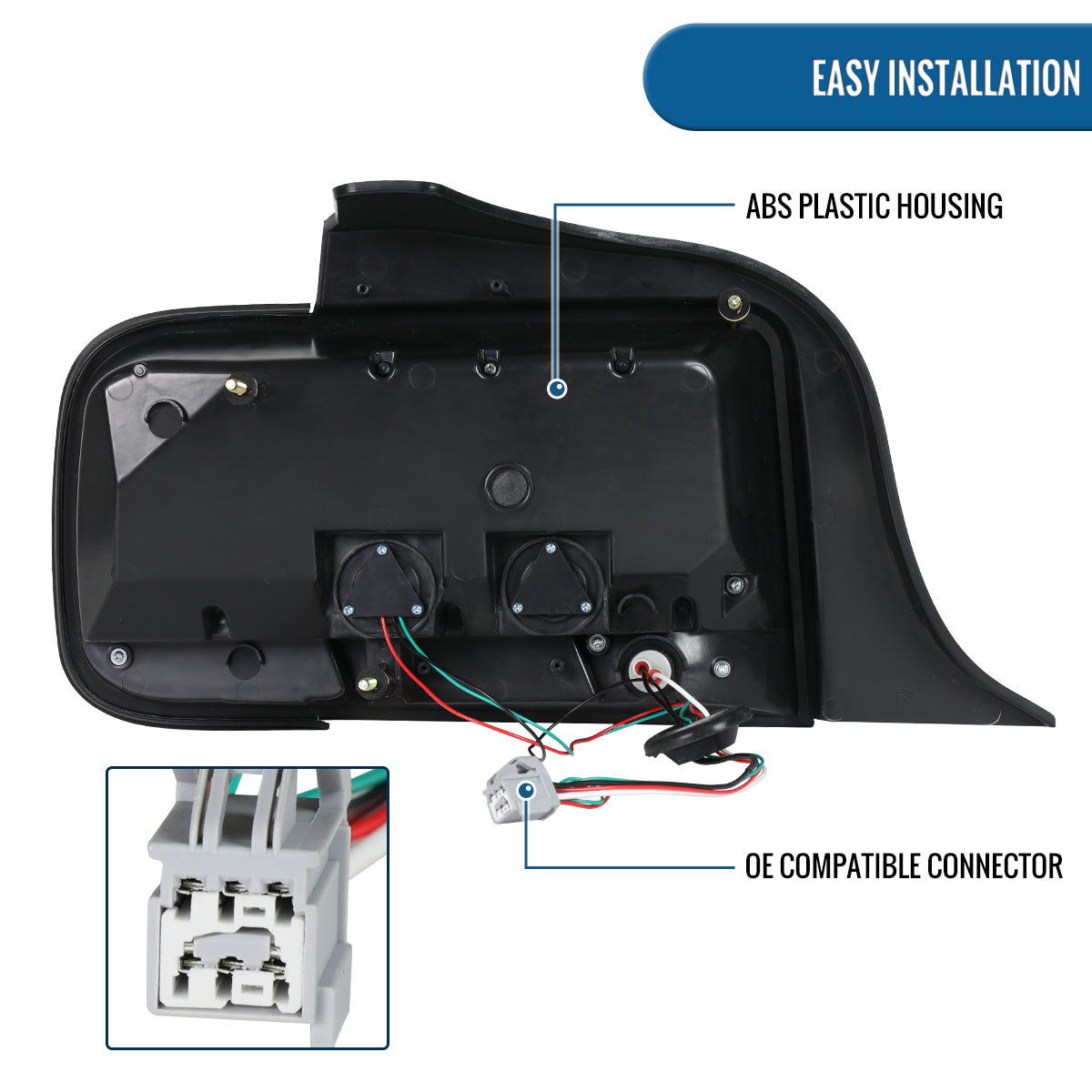 Ronnin - Compatible con Ford Mustang 2005-2009, par de luces traseras LED estilo Euro, de repuesto, con señal de giro de freno | Negro | Tubo blanco