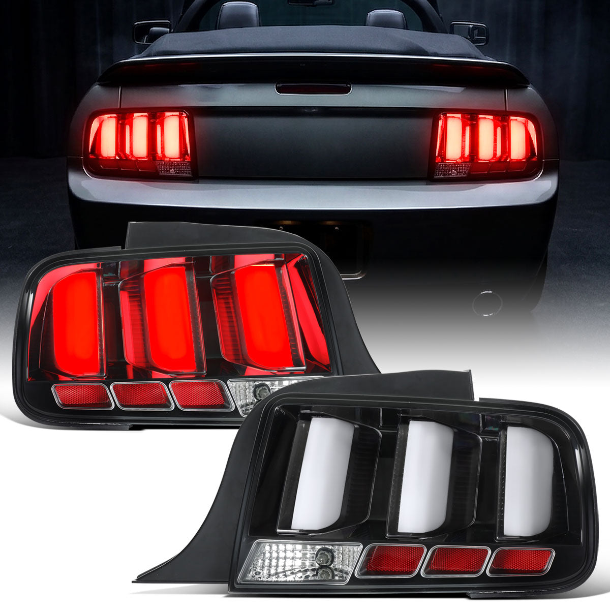 Ronnin - Compatible con Ford Mustang 2005-2009, par de luces traseras LED estilo Euro, de repuesto, con señal de giro de freno | Negro | Tubo blanco