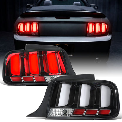 Ronnin - Compatible con Ford Mustang 2005-2009, par de luces traseras LED estilo Euro, de repuesto, con señal de giro de freno | Negro | Tubo blanco