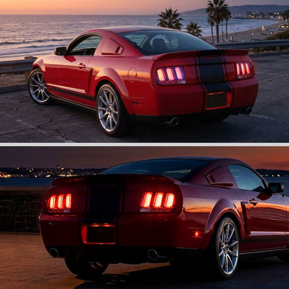 2005-2009 Ford Mustang Euro Style Upgrade Replacement LED Tube Brake Turn Signals Tail Lights Assembly Pair | Black