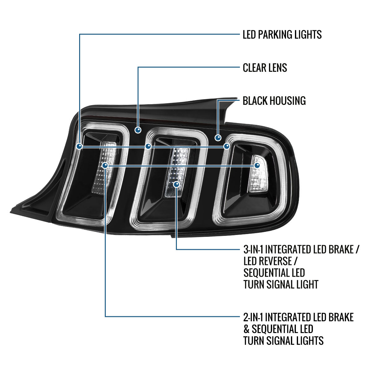 2010-2014 Ford Mustang Euro Style Upgrade  Full LED Sequential Turn Signals Tail Lights Assembly Pair | Black