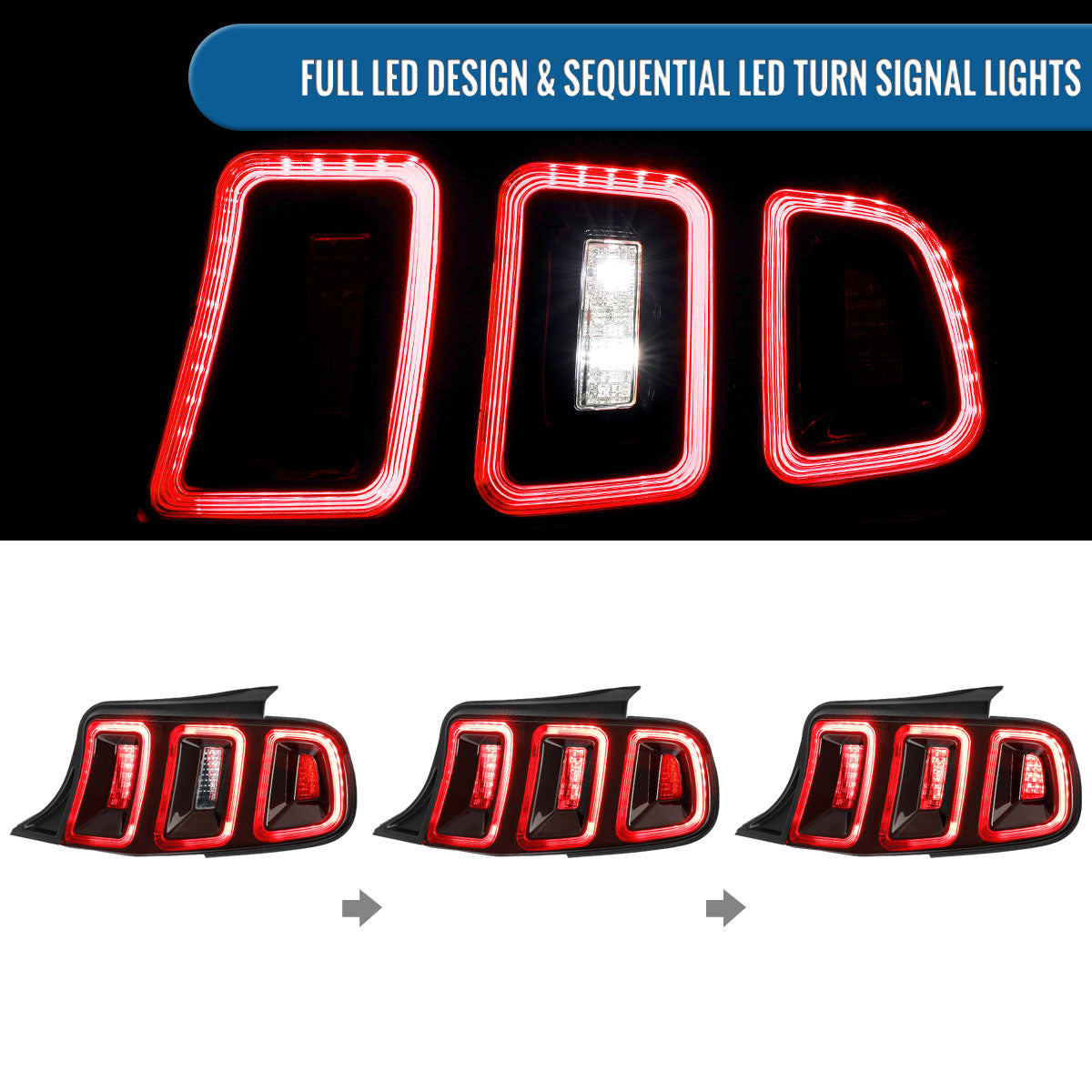 Ronnin - Se adapta a 2010-2014 Ford Mustang estilo europeo, actualización, intermitentes secuenciales LED completos, conjunto de luces traseras, par | Rojo