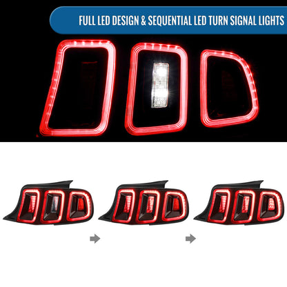 Ronnin - Se adapta a 2010-2014 Ford Mustang estilo europeo, actualización, intermitentes secuenciales LED completos, conjunto de luces traseras, par | Rojo