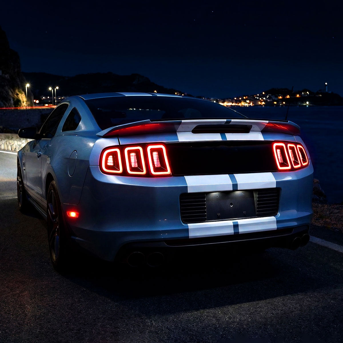 Ronnin - Se adapta a 2010-2014 Ford Mustang estilo europeo, actualización, intermitentes secuenciales LED completos, conjunto de luces traseras, par | Rojo