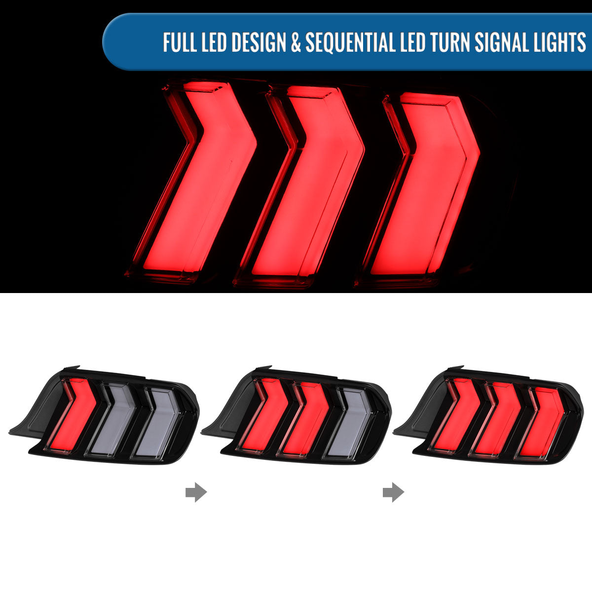 Ronnin - Se adapta a 2015-2023 Ford Mustang Luces Traseras de Repuesto Estilo Europeo Full LED con Intermitentes Secuenciales Ensamblaje Par | Negro Ahumado