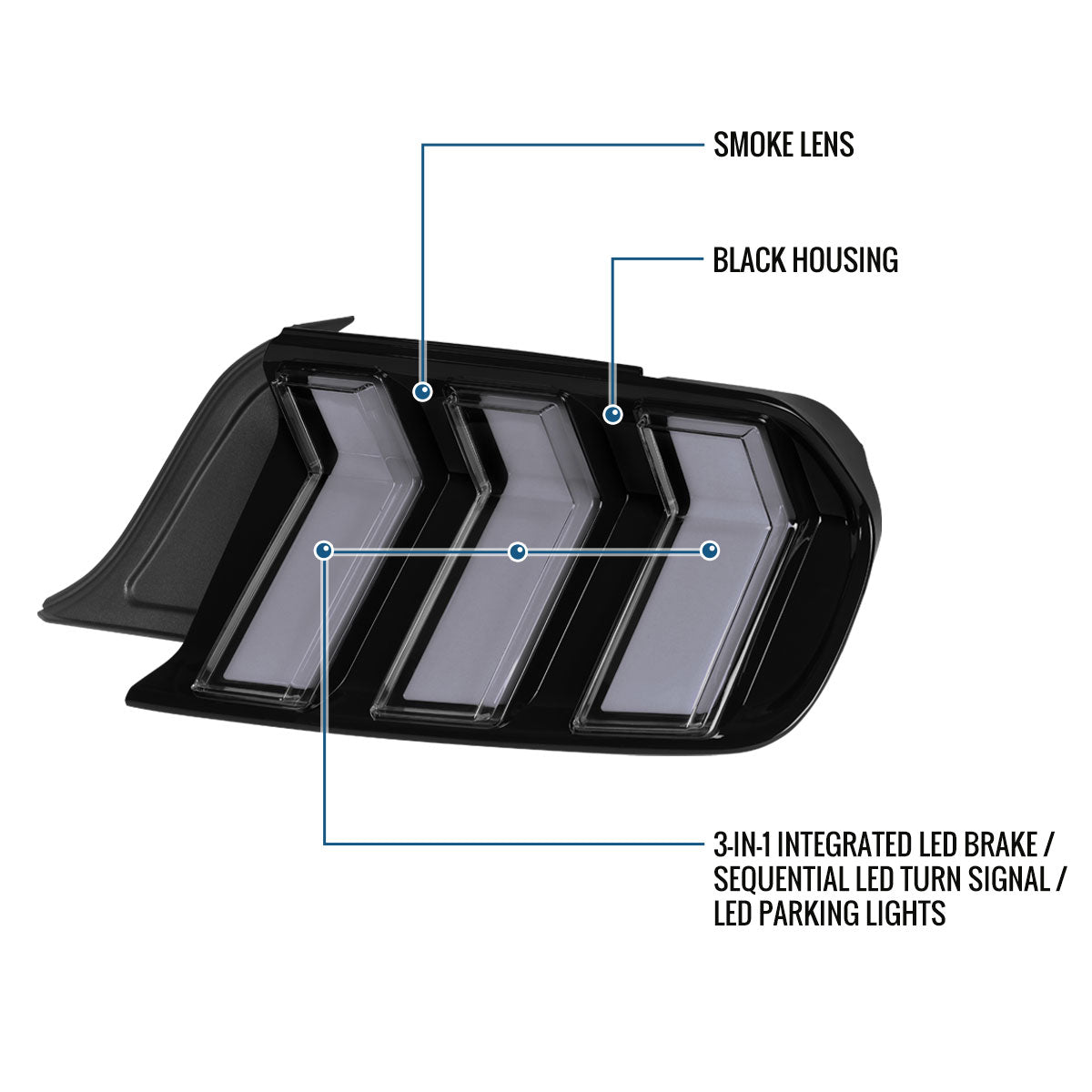 Ronnin - Se adapta a 2015-2023 Ford Mustang Luces Traseras de Repuesto Estilo Europeo Full LED con Intermitentes Secuenciales Ensamblaje Par | Negro Ahumado
