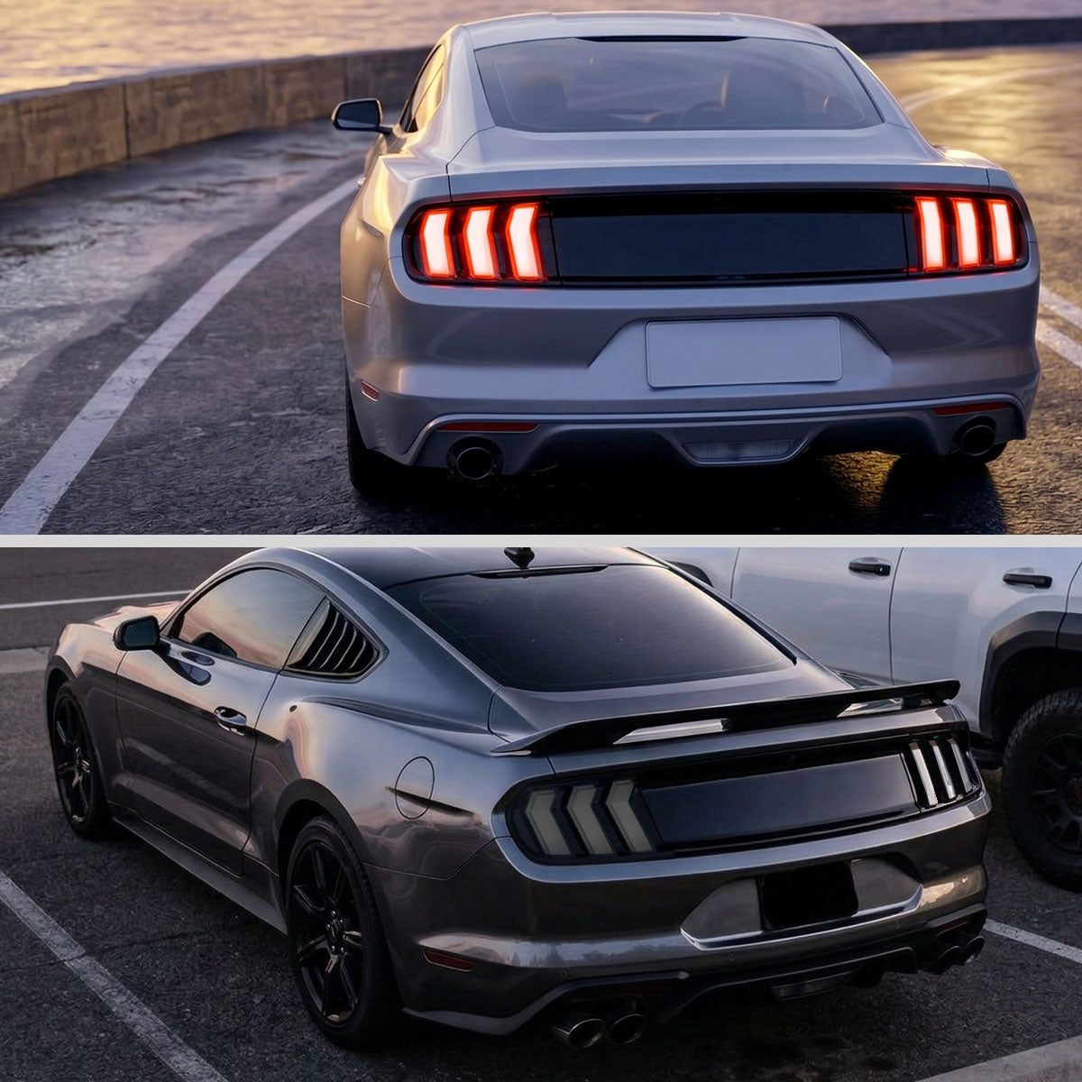 Ronnin - Se adapta a 2015-2023 Ford Mustang Luces Traseras de Repuesto Estilo Europeo Full LED con Intermitentes Secuenciales Ensamblaje Par | Negro Ahumado