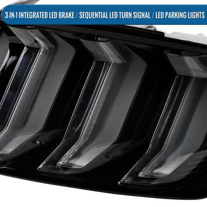 2015-2023 Ford Mustang Euro Style Replacement Full LED Sequential Turn Signals Tail Lights Assembly Pair | Black Smoke