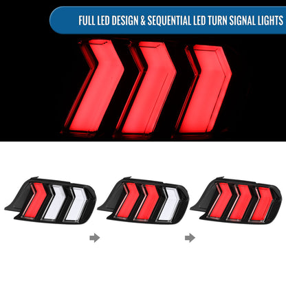 2015-2023 Ford Mustang Euro Style Replacement Full LED Sequential Turn Signals Tail Lights Assembly Pair | Black