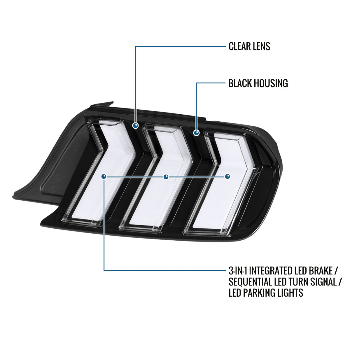 2015-2023 Ford Mustang Euro Style Replacement Full LED Sequential Turn Signals Tail Lights Assembly Pair | Black