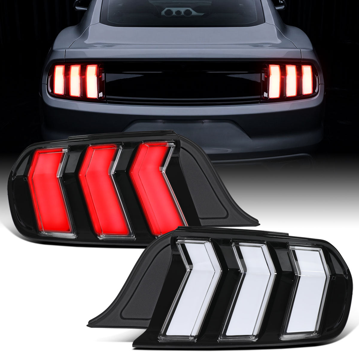 2015-2023 Ford Mustang Euro Style Replacement Full LED Sequential Turn Signals Tail Lights Assembly Pair | Black