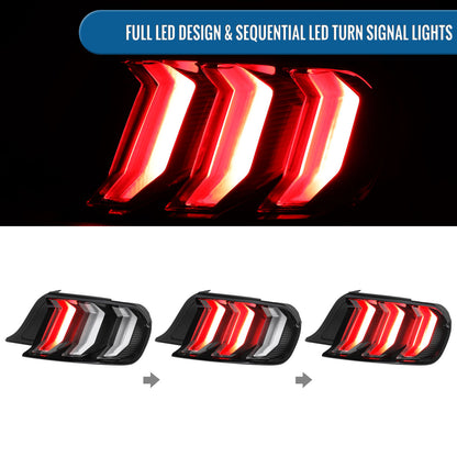 2015-2023 Ford Mustang Euro Style  Replacement Full LED Sequential Turn Signals Tail Lights Assembly Pair | Black