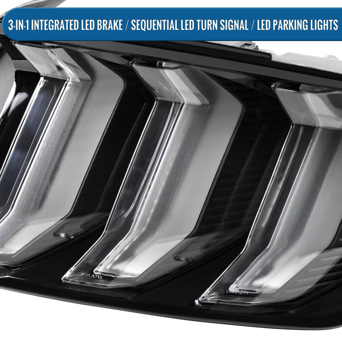 2015-2023 Ford Mustang Euro Style  Replacement Full LED Sequential Turn Signals Tail Lights Assembly Pair | Black