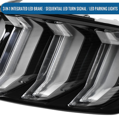 2015-2023 Ford Mustang Euro Style  Replacement Full LED Sequential Turn Signals Tail Lights Assembly Pair | Black